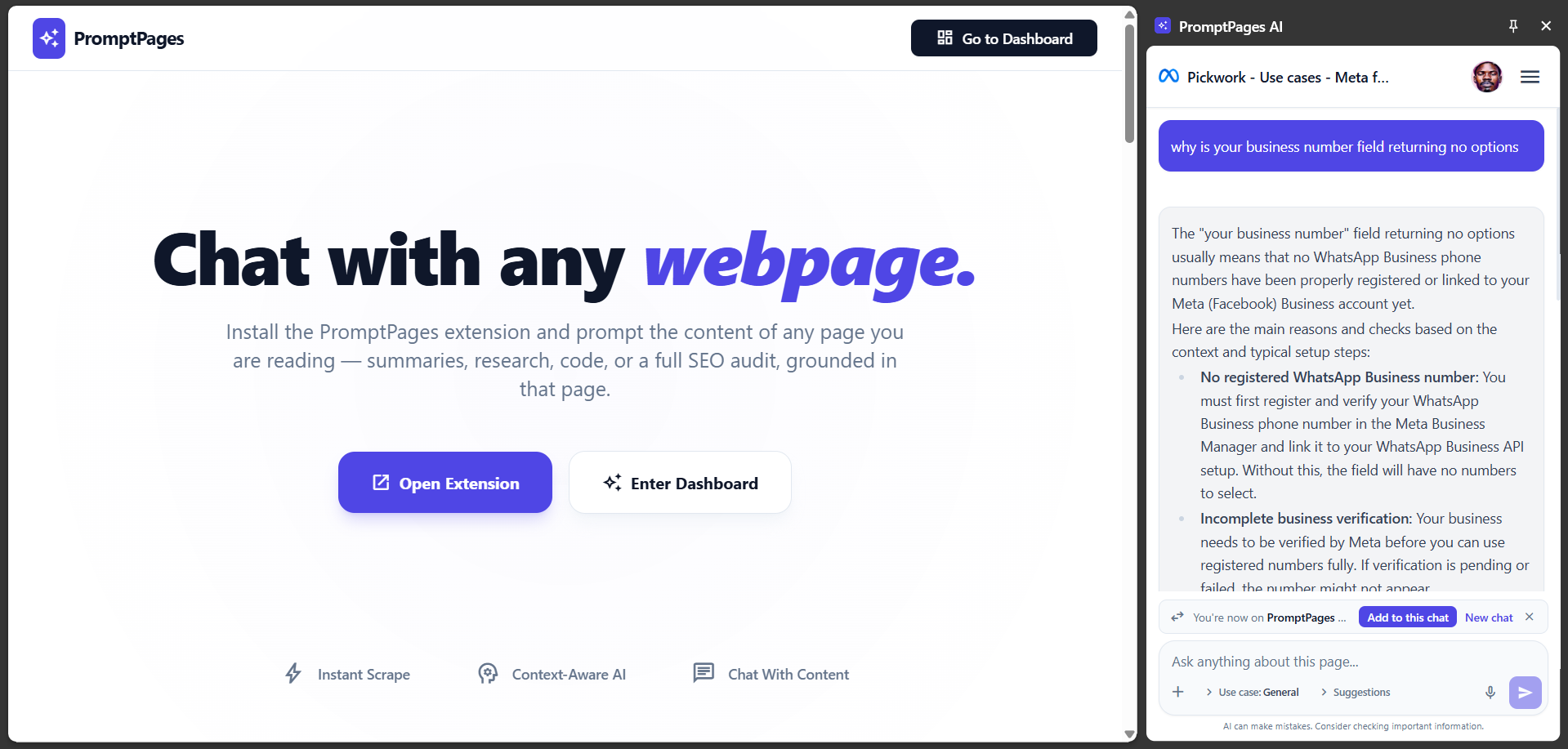 Screenshot of PromptPages AI